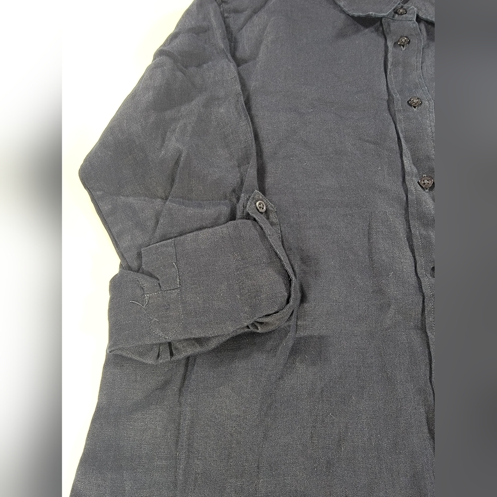 NEW Lauren Ralph Lauren 100% Linen  Button Shirt Womens Small Roll Tab Cuff Navy - Picture 4 of 10